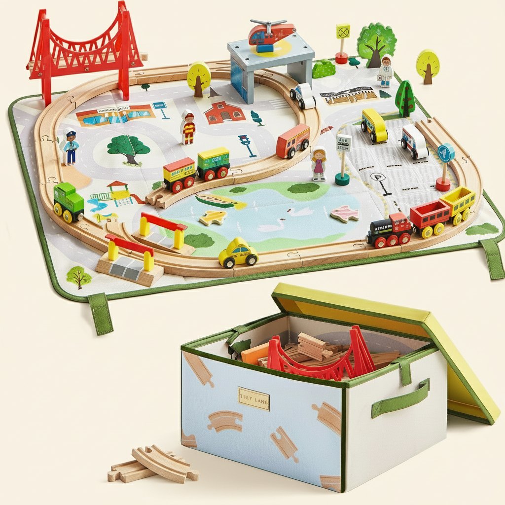 Tiny Land 110: Review of the 110-Piece Wooden Train Set with Storage Box